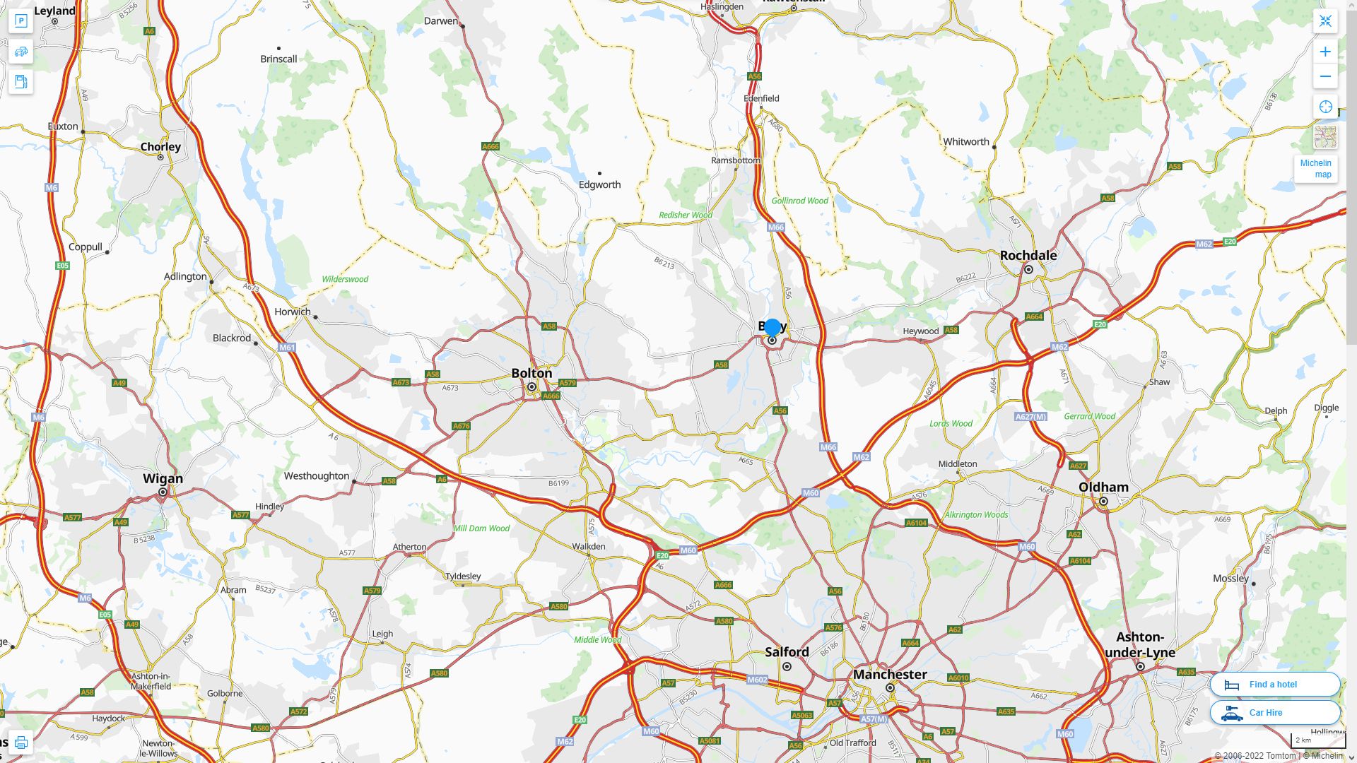 Bury Royaume Uni Autoroute et carte routiere